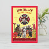 子供の写真と情報をカスタマイズ ファイヤーファイター誕生日 招待状 (スタンド正面)