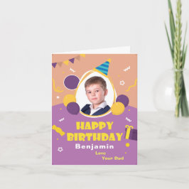 子供の写真は挨拶の誕生日を風船のようにふくらませます カード