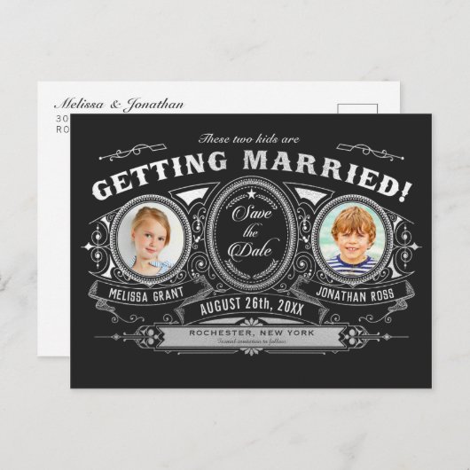 子供の写真を保存する日付はがき銀箔 案内ポストカード (正面/裏面)