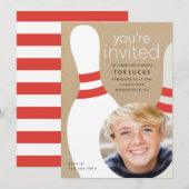 子供の写真ボウリング誕生日パーティー 招待状 (正面/裏面)