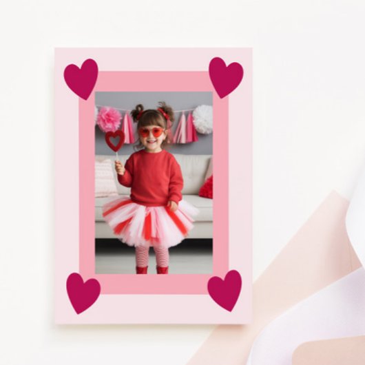 子供の写真入りハートフレームバレンタインカード 学校用 ノートカード