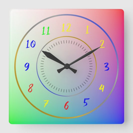 子供の写真、カスタマイズ可能な色のジグソーパズルのピース、数字 スクエア壁時計 (正面)