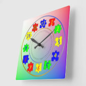 子供の写真、カスタマイズ可能な色のジグソーパズルのピース、数字 スクエア壁時計 (傾斜)