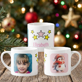 子供の写真 名前 ペンギン クリスマス ピンク エスプレッソカップ