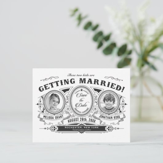 子供の写真Dateのポストカー結婚ドヴィンテージを保存 案内ポストカード (スタンド正面)