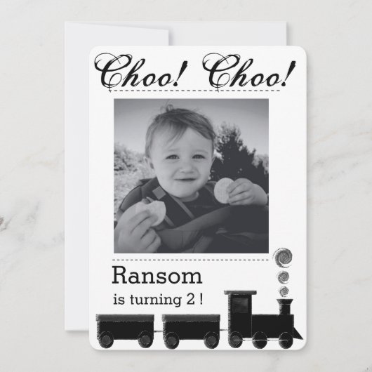 子供の列車の誕生日パーティーの招待状。 招待状 (正面)