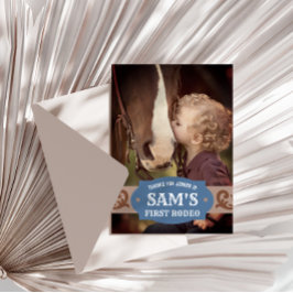 子供の初めてのカウボーイ・ショー 青茶色 ウェスタン写真 サンキューカード