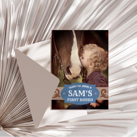 子供の初めてのカウボーイ・ショー 青茶色 ウェスタン写真 サンキューカード