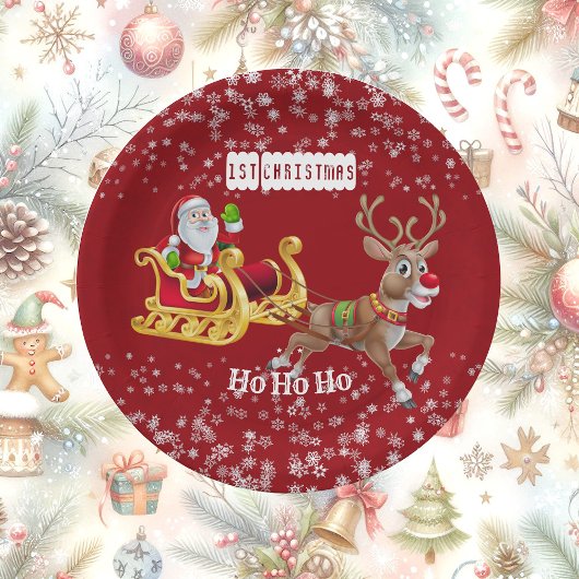 子供の初めてのクリスマス サンタのトナカイのスレー ホー・ホー・ホー ペーパープレート