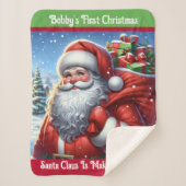 子供の初めてのクリスマス サンタクロース オーダーメイド 名前 シェルパブランケット (正面)