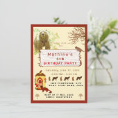 子供の動物と木の誕生日パーティー 招待状 (スタンド正面)