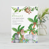 子供の動物サファリ誕生日パーティー招待状 招待状 (スタンド正面)