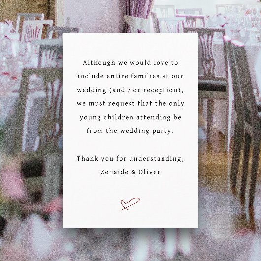 子供の参加不可の結婚式または披露宴の文言 エンクロージャーカード