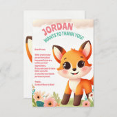 子供の可愛いキツネの誕生日パーティー サンキューカード (正面/裏面)