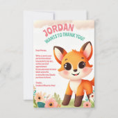 子供の可愛らしいキツネの誕生日パーティー サンキューカード (正面)