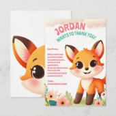 子供の可愛らしいキツネの誕生日パーティー サンキューカード (正面/裏面)