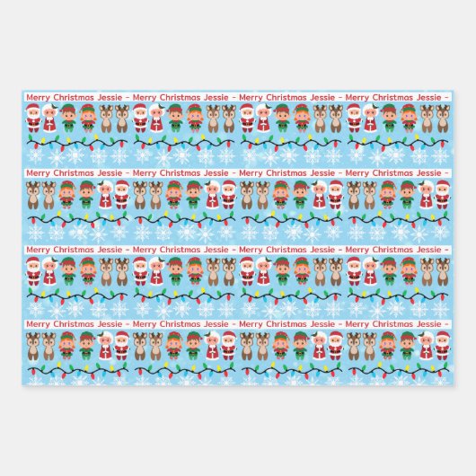 子供の名前かわいいクリスマスサンタトナカイ小妖精や小人3 ラッピングペーパーシート (正面)