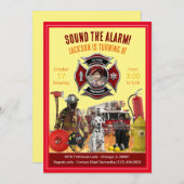 子供の名前と写真をカスタマイズできる消防士の誕生日 招待状 (正面/裏面)