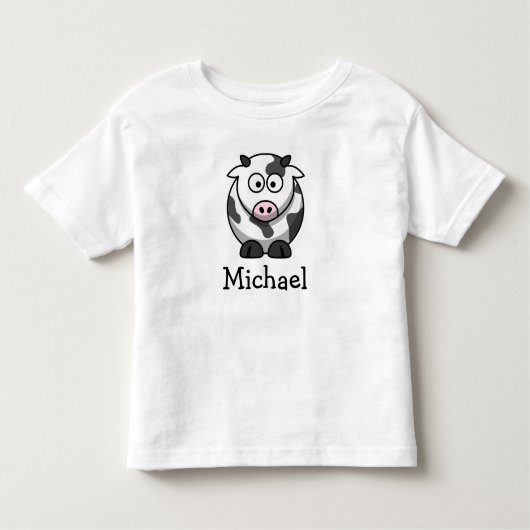 子供の名前と名前入りなかわいい漫画牛 トドラーTシャツ (正面)