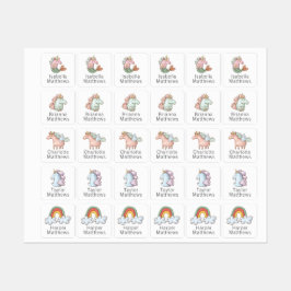 子供の名前のユニコーンと虹 ラベル