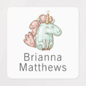 子供の名前のユニコーンと虹 ラベル (デザイン2)