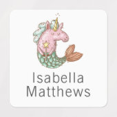 子供の名前のユニコーンと虹 ラベル (デザイン1)