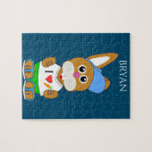 子供の名前の帽子パズルを持つウサギ。 ジグソーパズル (横)