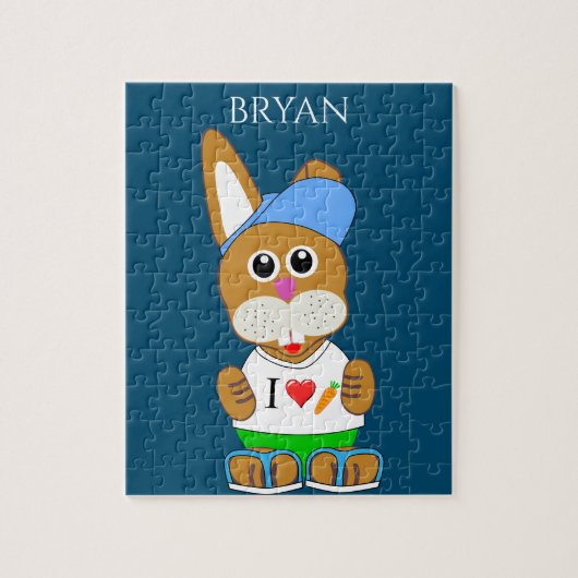 子供の名前の帽子パズルを持つウサギ。 ジグソーパズル (縦)