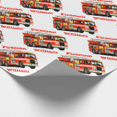 子供の名前をカスタムするの普通消防車のハッピーバースデー ラッピングペーパー (角)