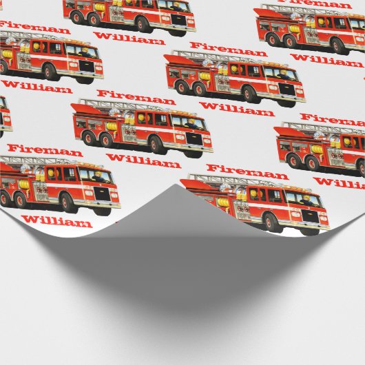子供の名前をカスタムするの普通消防車のハッピーバースデー ラッピングペーパー (角)