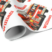 子供の名前をカスタムするの普通消防車のハッピーバースデー ラッピングペーパー (ロールコーナー)