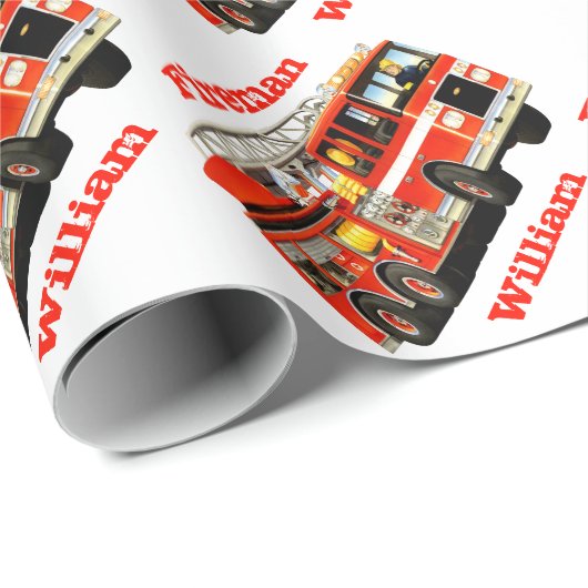 子供の名前をカスタムするの普通消防車のハッピーバースデー ラッピングペーパー (ロールコーナー)