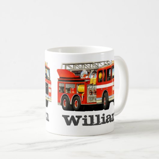 子供の名前をカスタムするの普通消防車 コーヒーマグカップ (正面右)