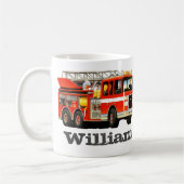 子供の名前をカスタムするの普通消防車 コーヒーマグカップ (左)
