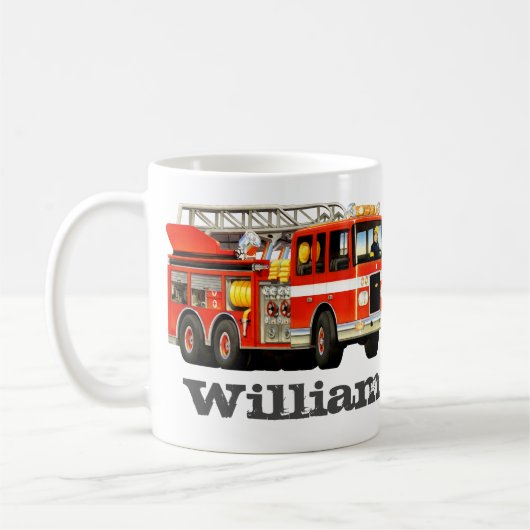 子供の名前をカスタムするの普通消防車 コーヒーマグカップ (左)