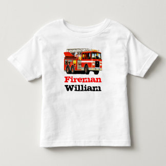 子供の名前をカスタムするの赤い普通消防車の誕生日 トドラーTシャツ