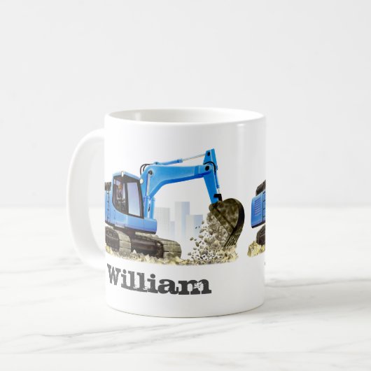 子供の名前をカスタムするの青い坑夫の掘削機 コーヒーマグカップ (正面左)