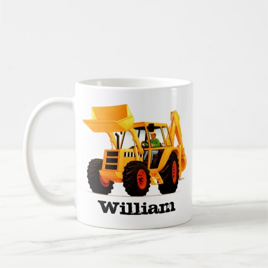 子供の名前をカスタムするの黄色の建築の坑夫 コーヒーマグカップ (左)