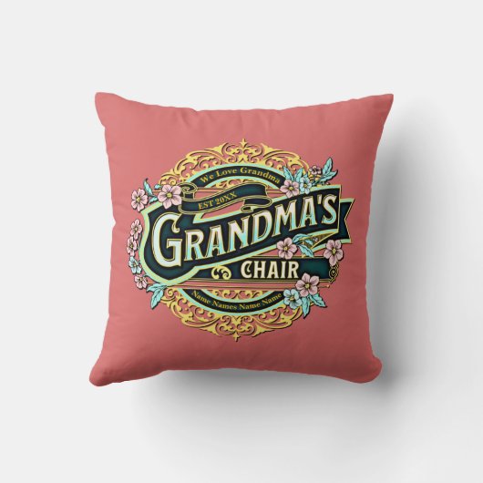 子供の名前を追加する日付おばあちゃんの椅子 – おばあちゃん クッション (裏面)