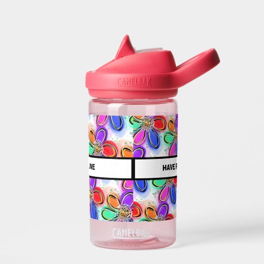 子供の名前カラフルアート花 ウォーターボトル (左面)