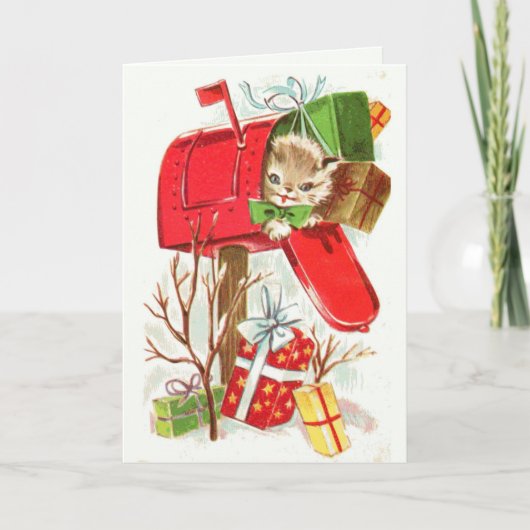 子供の名前クリスマス子猫&パピパーソナライズ シーズンカード (正面)