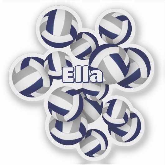 子供の名前ネイビーブルーグレーチームカラーバレーボール シール (正面)