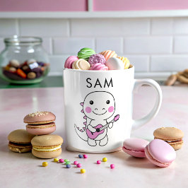 子供の名前パーソナライズされたおもしろいdino コーヒーマグカップ