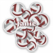 子供の名前マルーン灰色チームカラーバレーボール シール (正面)