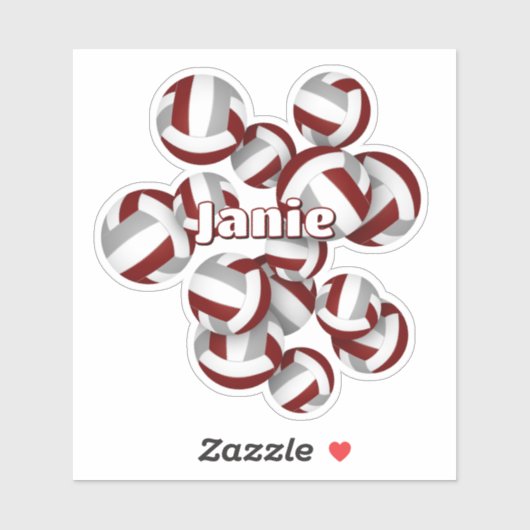 子供の名前マルーン灰色チームカラーバレーボール シール (シート)