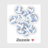 子供の名前ライトブルーグレーチームカラーバレーボール シール (シート)