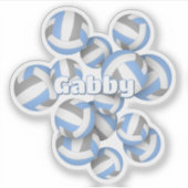 子供の名前ライトブルーグレーチームカラーバレーボール シール (正面)