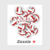 子供の名前レッドグレーチームカラーバレーボール シール (シート)