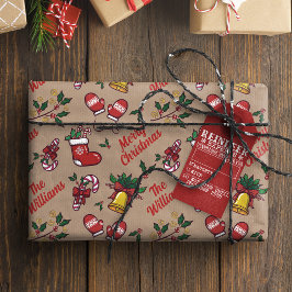 子供の名前ヴィンテージクリスマスクラフトラッピングパペ ラッピングペーパー