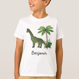 子供の名前入りのかわいいブラキオサウルスとヤシの木 Tシャツ